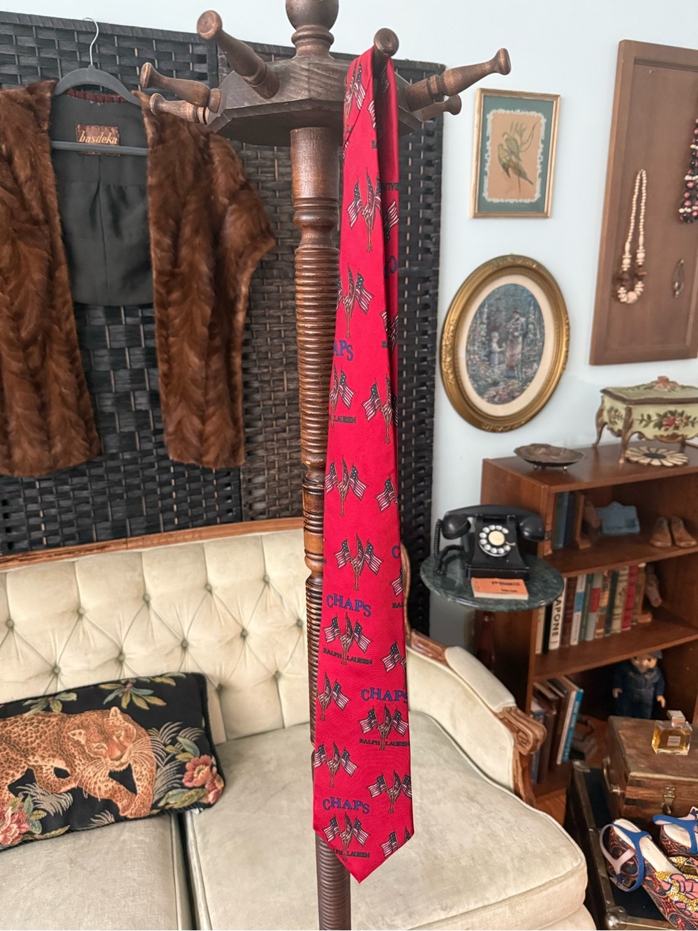 Vintage Chaps Ralph Lauren Patriotic Flag Necktie USA Americana 90s Silk Tie - Picture 3 of 11